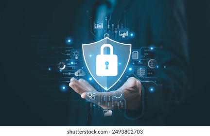 lock mark cybersecurity internet, protect attacks from a hacker. concept of password privacy on an online system, secure data from crime, virus cyber. cyber security technology digital information. - Powered by Shutterstock