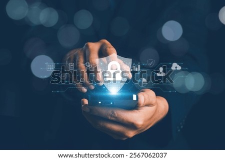 lock mark cybersecurity internet, protect attacks from a hacker. concept of password privacy on an online system, secure data from crime, virus cyber. cyber security technology digital information.