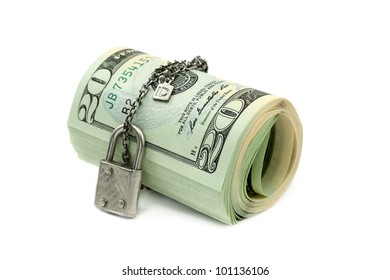 Lock And Money Isolated On White Background