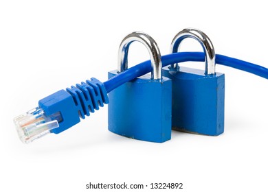 Lock and network cable close up shot