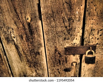 Lock and Old wood Folding door