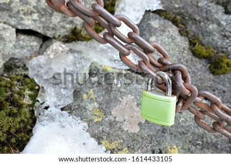  lock on the chain rope path on rocks in the Hight Tatras montains 