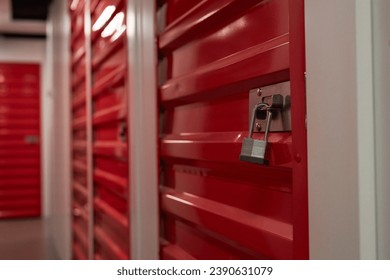 Lock on Closed Door of Storage Unit