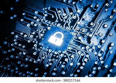 Lock On Computer Chip - Technology Security Concept