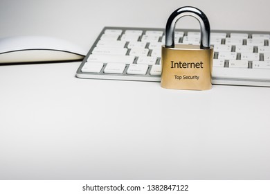 Lock on computer keyboard. Network Security, data security and antivirus protection PC