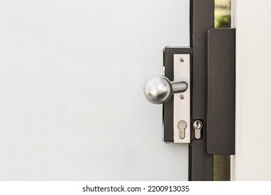 Lock On Gate, Wicket Lock, Handle Door Lock, Doorknob Of Modern Garden Gate Outside.