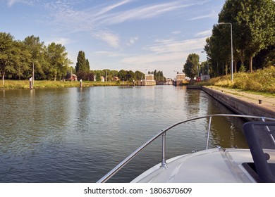 Lock On The River Maas Near The City Of Roermond, Southern Netherlands