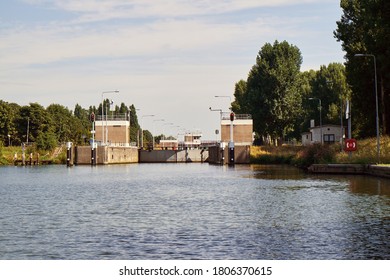 Lock On The River Maas Near The City Of Roermond, Southern Netherlands