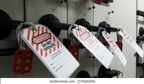 Lock out & Tag out , Lockout station,machine - specific lockout devices and safety first point - Shutterstock ID 1174262956
