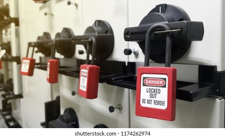 Lock out & Tag out , Lockout station,machine - specific lockout devices and safety first point - Shutterstock ID 1174262974