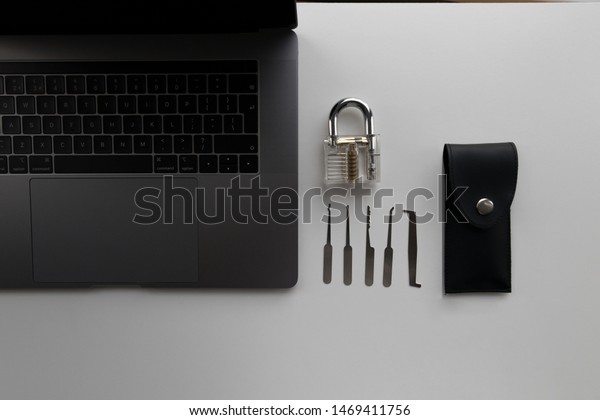 Lock Picking Kit Padlock Next Laptop Stock Photo Edit Now 1469411756