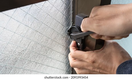 Lock The Sash Window. Image Of Crime Prevention.