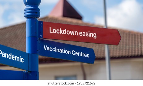 Lockdown easing NHS hospital direction sign - Shutterstock ID 1935721672