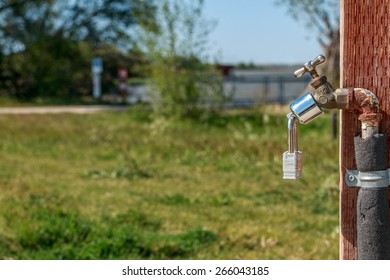 A Locked Spigot In A California Park Due To The Water Drought