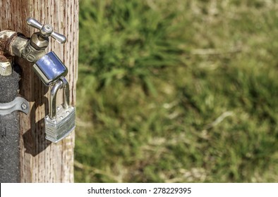 Locked Water Spigot In A California Park Due To The Water Drought