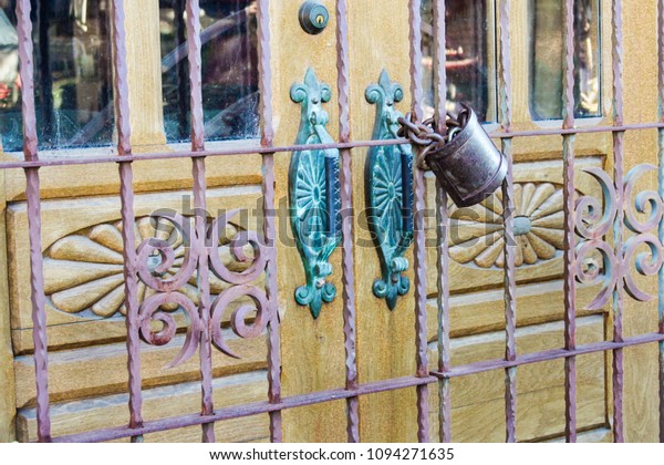 Locked Wrought Iron Gate Blocking Ornate Stock Photo Edit