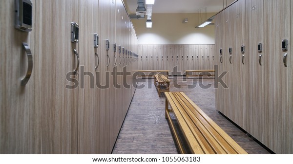 Locker Room Wood Benches Wooden Lockers Stock Photo Edit Now