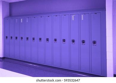 Lockers In A Vacant High School Hallway