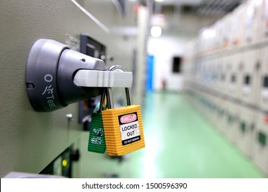 Lockout Tagout , Electrical Safety System.Key Lock Switch Or Circuit Breaker For Safety Protect.in Electric Room.