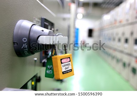 Lockout Tagout , Electrical safety system.Key lock switch or circuit breaker for safety protect.in electric room.