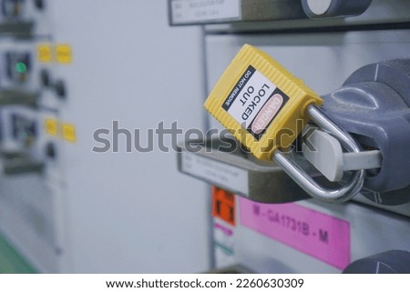 Lockout Tagout , Electrical safety system.Key lock switch or circuit breaker for safety protect.in electric room	
