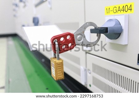 Lockout Tagout , Electrical safety system.Key lock switch or circuit breaker for safety protect.in electric room	