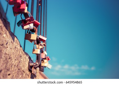 Locks of lovers on the railing