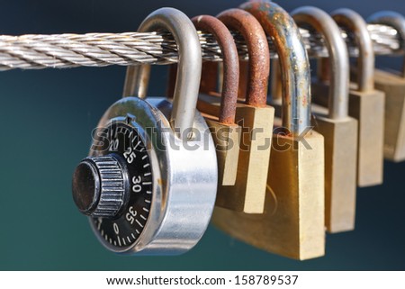 Locks on the bridge fence for locking a love