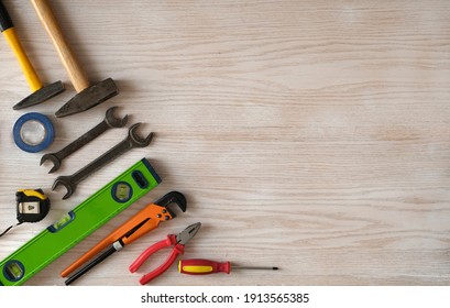 Locksmith Tools On A Background Of Bog Oak, Copy Space