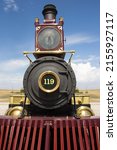 Locomotive. Front view of a Antique train in the United States.
Old Locomotive in the desert of Utah America.
Part of the Transcontinental rail connection in 1869.