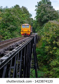 The Locomotive Pass Dale Crossing Bridge (Sam Ho Bridge) In The Forest At Lampang Province Northern Of Thailand