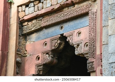 Lodhi Gardens architectural details - New Delhi, India. The park spreads over 90 acres (360,000 m2), it contains Mohammed Shah's Tomb, the Tomb of Sikandar Lodi, the Shisha Gumbad and the Bara Gumbad. - Powered by Shutterstock