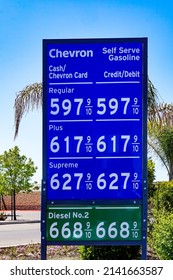 Lodi, California USA
April 1st 2022 
Gas Price Sign At Chevron Gas Station In Lodi, California