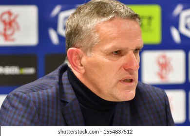 LODZ, POLAND – 11 08 2019: Polish PKO Ekstraklasa Football League. Round 15 Game LKS Lodz - Slask Wroclaw. LKS Coach K. Moskal.