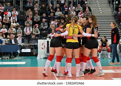 LODZ, POLAND – 12 01 2019: Polish Women's Volleyball League LKS Commercecon Lodz - Wisla Warszawa. Wisla Warszawa Team.