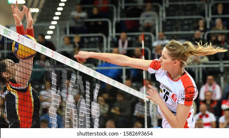 LODZ, POLAND – 12 01 2019: Polish Women's Volleyball League LKS Commercecon Lodz - Wisla Warszawa. Alagierska (LKS).