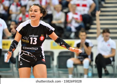 LODZ, POLAND – 12 01 2019: Polish Women's Volleyball League LKS Commercecon Lodz - Wisla Warszawa. Krystyna Strasz (LKS).