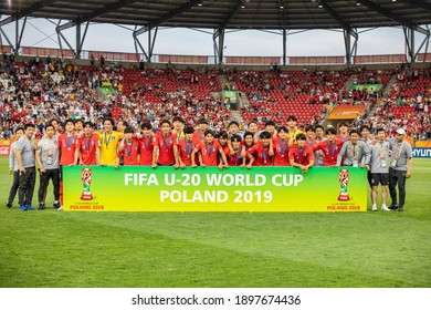 LODZ, POLAND - 15 June, 2019:  FIFA U-20 World Cup Poland 2019, Final Match, Ukraine - South Korea O.p South Korea U20 Team 