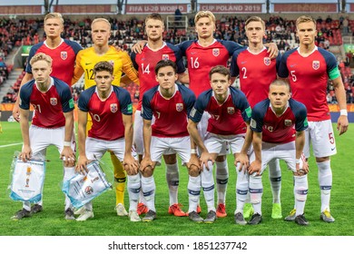 LODZ, POLAND - 24 MAY, 2019:  FIFA U-20 World Cup Poland 2019, Uruguay - Norway, o/p Norway Football U20 Team