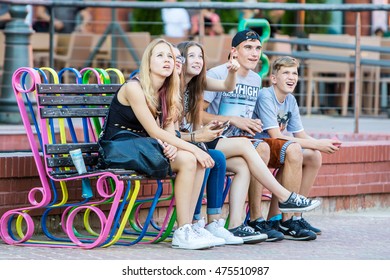 Lodz, Poland, August 27, 2016, Youth Curiously Watches Bungee Jump In Manufaktura