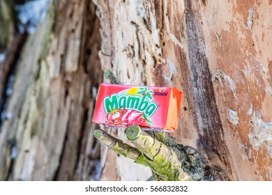 Lodz, Poland, January 28, 2017:  Colorful Mamba Fruit Chews Made By August Storck KG 