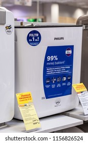 Lodz, Poland, July 28, 2018 Inside RTV EURO AGD Electronic Store, Philips UH5930 Air Purifier Capture Airborne Particles, Pollen, Allergens, Dust Mites, Mould Spores, Pet Dander, Cigarette Smoke