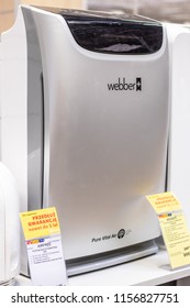 Lodz, Poland, July 28, 2018 Inside RTV EURO AGD Electronic Store, Webber AP9405B Air Purifier Capture Airborne Particles, Pollen, Allergens, Dust Mites, Mould Spores, Pet Dander, Cigarette Smoke