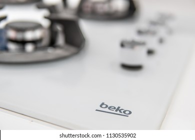 Lodz, Poland, July 9, 2018 Inside Saturn Electronic Store, Beko Gas Hobs Produced By Beko, Turkish Domestic Appliance And Consumer Electronics Brand Of Arcelik