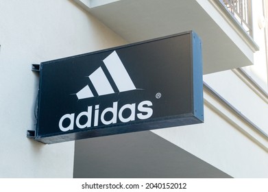 Lodz, Poland - June 7, 2021: Logo Of German Sporting Goods Manufacturer Adidas.