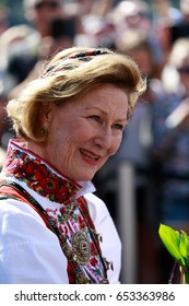 LOEN, NORWAY - MAY, 20 2017: Queen Sonja Of Norway At The Opening Of SkyLift, A Gondola Lift In Loen