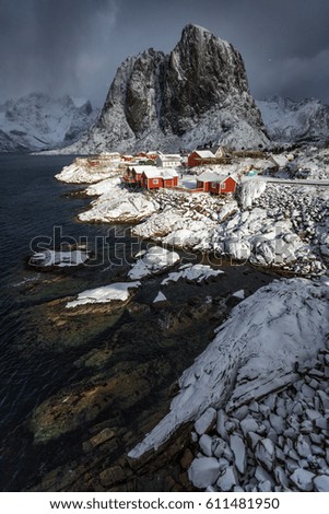 Similar – Red cottages-tourist rorbuer in A i Lofoten. Sorvagen-Norway-323