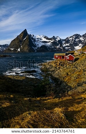 Similar – Red cottages-tourist rorbuer in A i Lofoten. Sorvagen-Norway-323