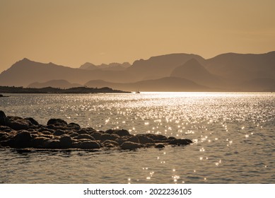 Lofoten Islands Sunset In The Sea Fisherman Boat Norway Shore