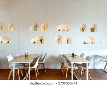 Loft Style Cafe Interior with Empty Booth and Tables. 
